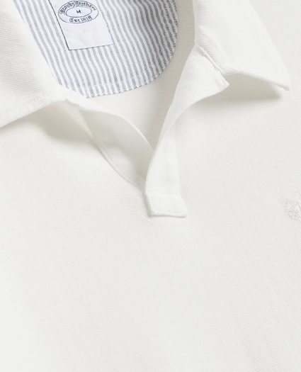 Cotton Pique Garment-Dyed Johnny Collar Polo Shirt, image 2