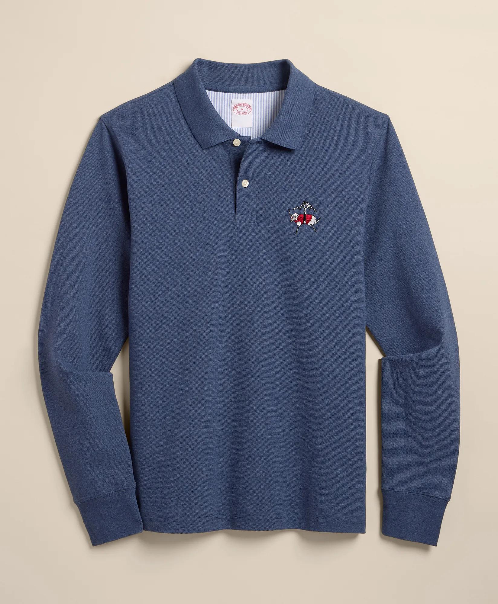 Golden Fleece&reg; Stretch Supima&reg; Cotton Long-Sleeve Henry Polo Shirt, image 1