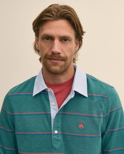 Supima&reg; Cotton Pique Woven-Collar Striped Vintage Polo Shirt, image 2