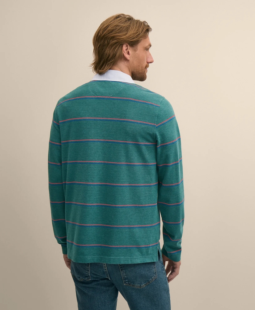 Supima&reg; Cotton Pique Woven-Collar Striped Vintage Polo Shirt, image 3
