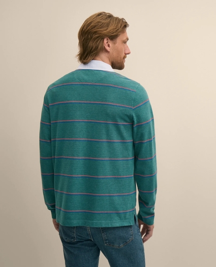 Supima&reg; Cotton Pique Woven-Collar Striped Vintage Polo Shirt, image 3