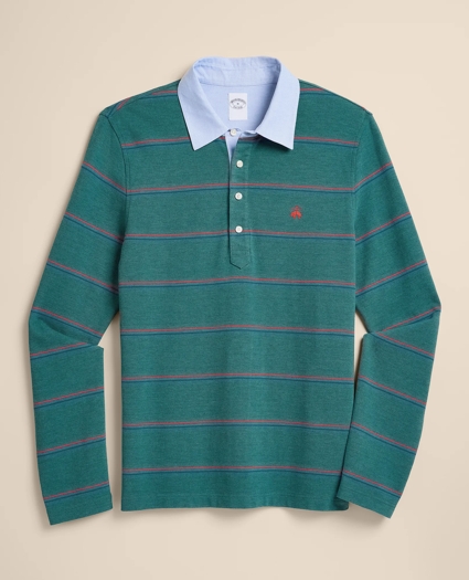 Supima&reg; Cotton Pique Woven-Collar Striped Vintage Polo Shirt, image 4