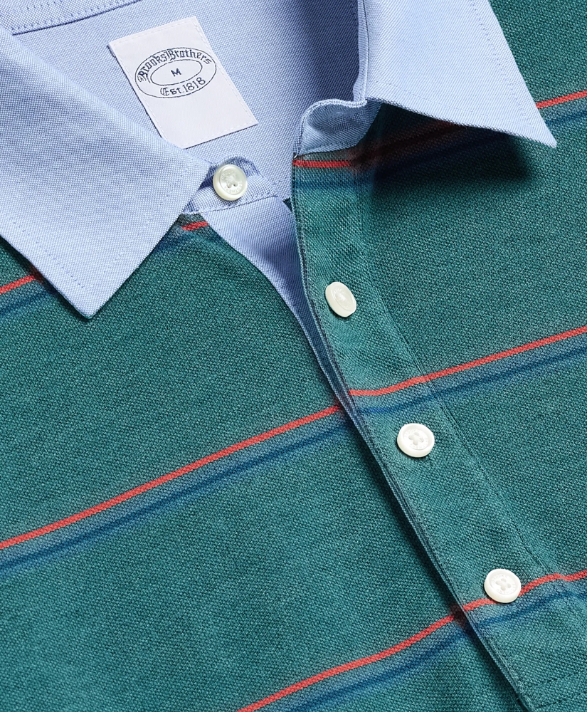 Supima&reg; Cotton Pique Woven-Collar Striped Vintage Polo Shirt, image 5