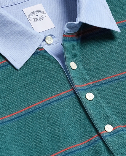 Supima&reg; Cotton Pique Woven-Collar Striped Vintage Polo Shirt, image 5
