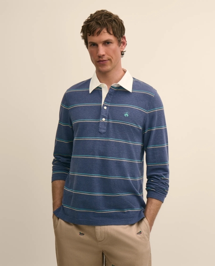 Supima&reg; Cotton Pique Woven-Collar Striped Vintage Polo Shirt, image 1
