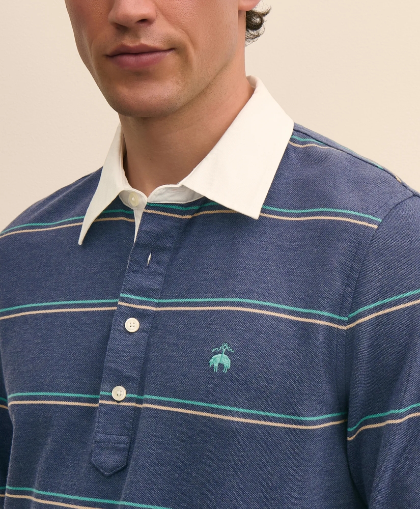 Supima&reg; Cotton Pique Woven-Collar Striped Vintage Polo Shirt, image 2