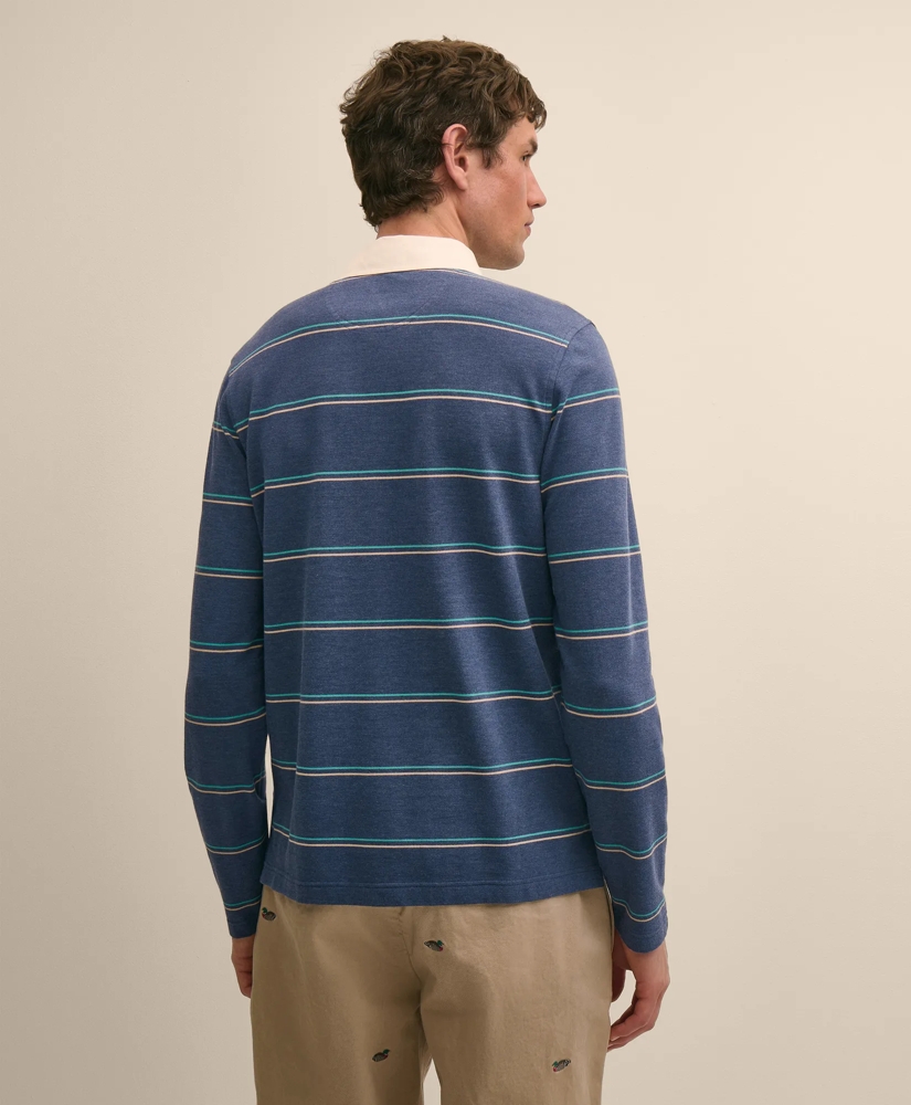 Supima&reg; Cotton Pique Woven-Collar Striped Vintage Polo Shirt, image 3
