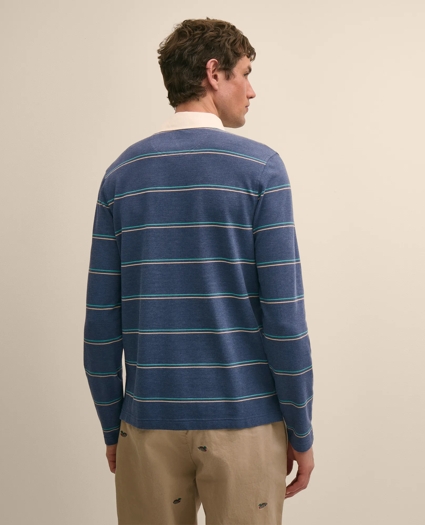 Supima&reg; Cotton Pique Woven-Collar Striped Vintage Polo Shirt, image 3