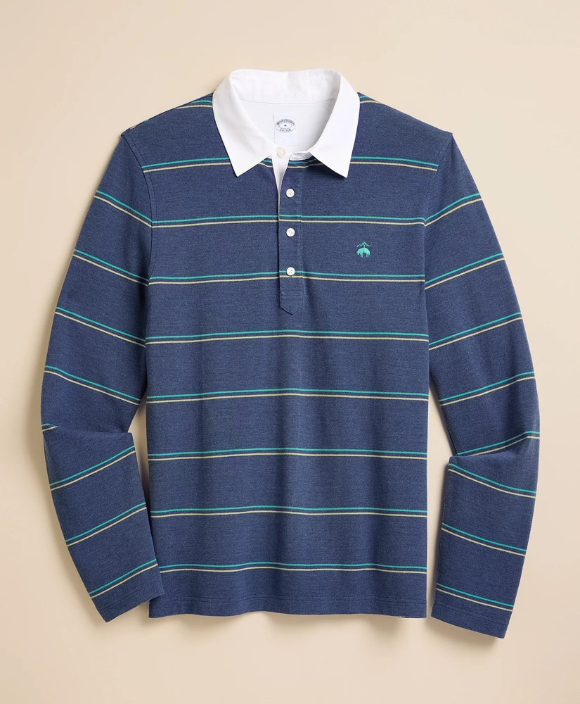 Supima&reg; Cotton Pique Woven-Collar Striped Vintage Polo Shirt, image 4