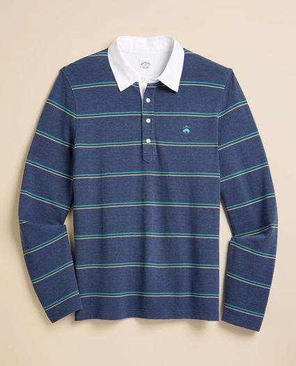 Supima&reg; Cotton Pique Woven-Collar Striped Vintage Polo Shirt, image 4