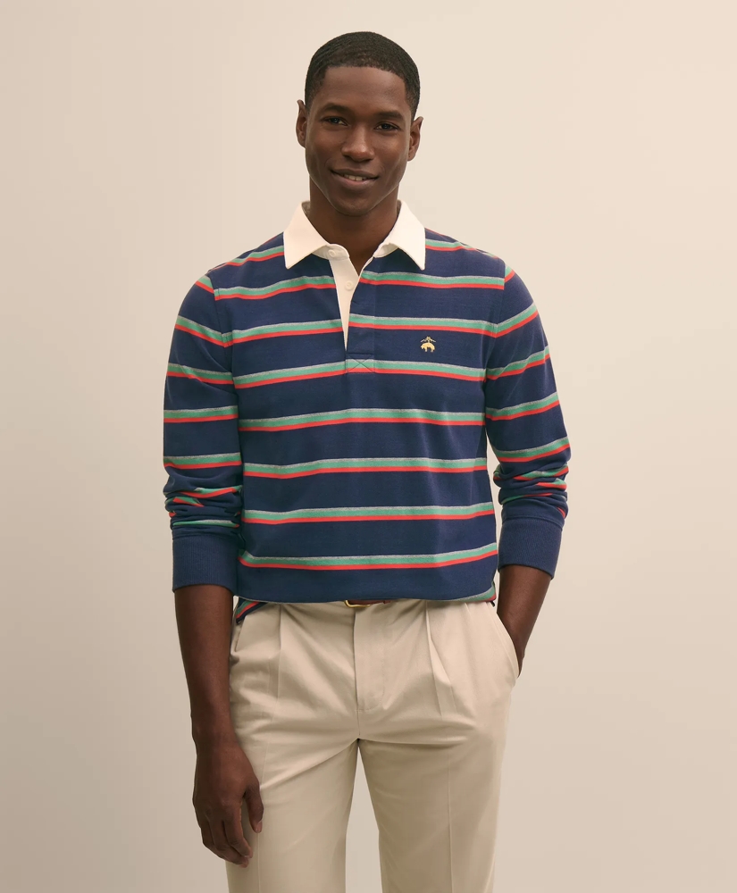 Cotton Dual-Color Striped Rugby Shirt, image 1