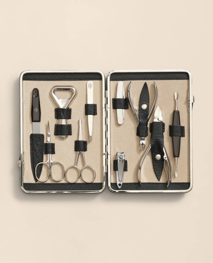 Stainless Steel Manicure Set With Calfskin Case