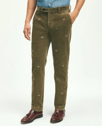 Stretch Cotton Fine-Wale Corduroy Embroidered Pants, image 1