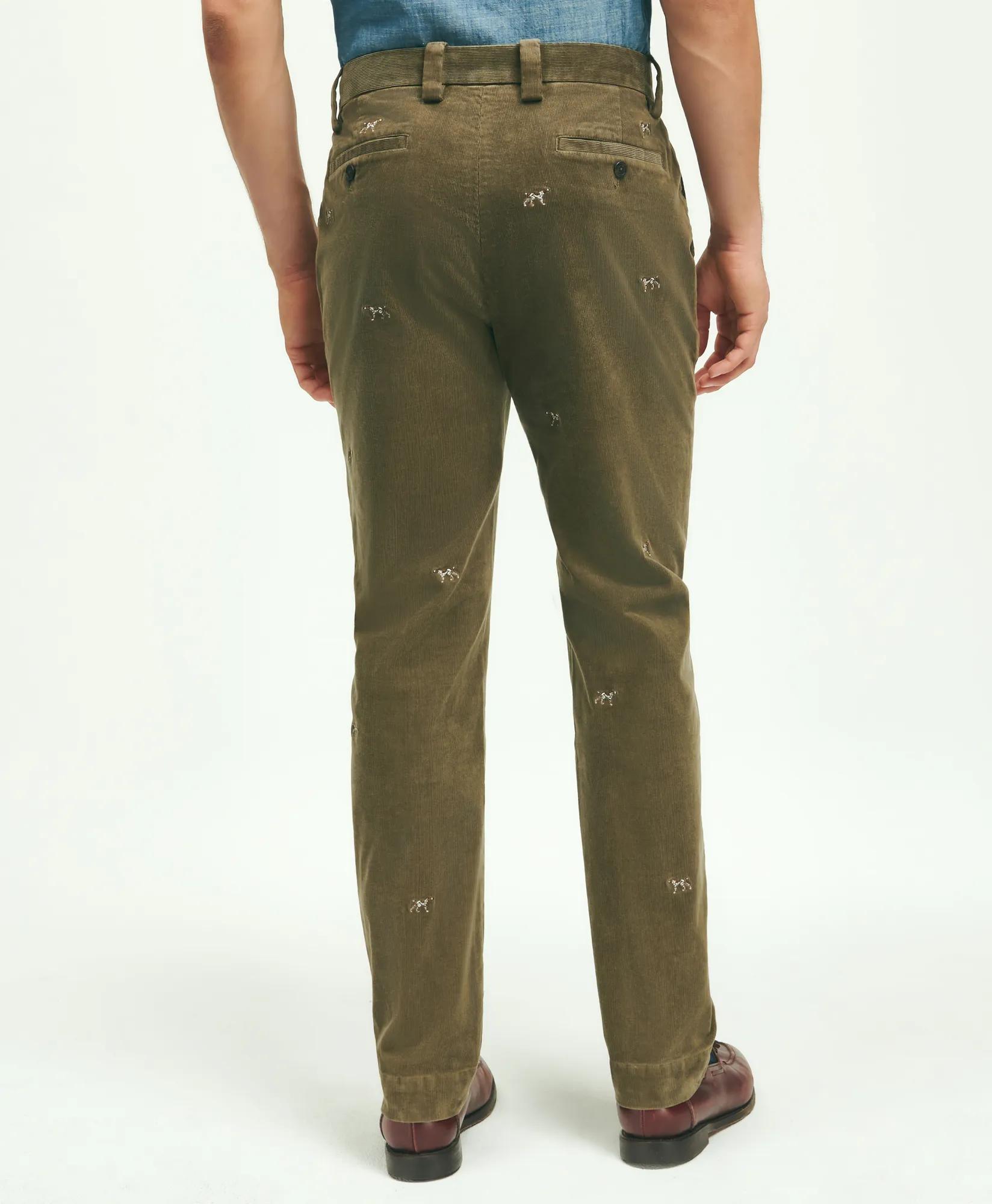 Stretch Cotton Fine-Wale Corduroy Embroidered Pants, image 2