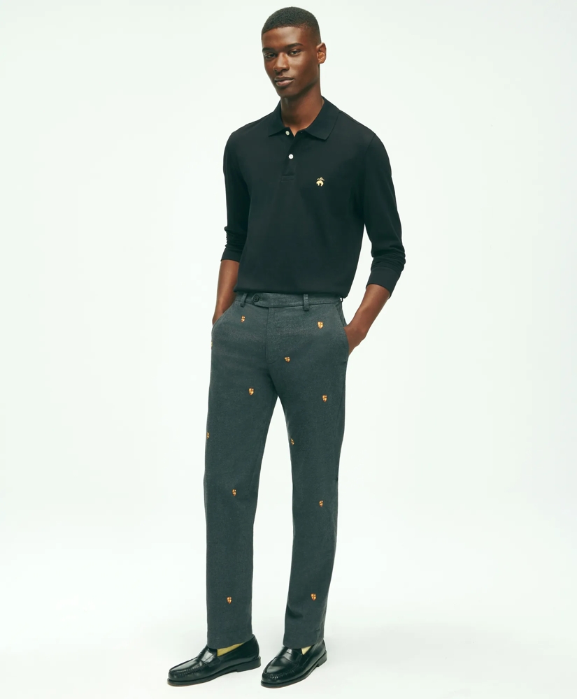 Stretch Cotton Shield Embroidered Flannel Pants, image 2