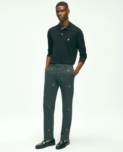 Stretch Cotton Shield Embroidered Flannel Pants, image 2