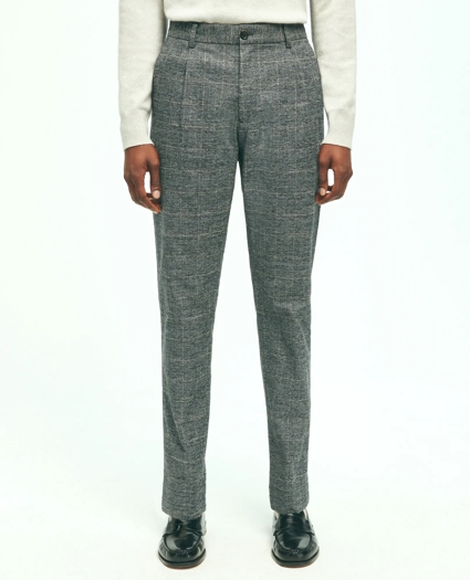 Stretch Cotton Checked Flannel Pleat-Front Pants, image 1