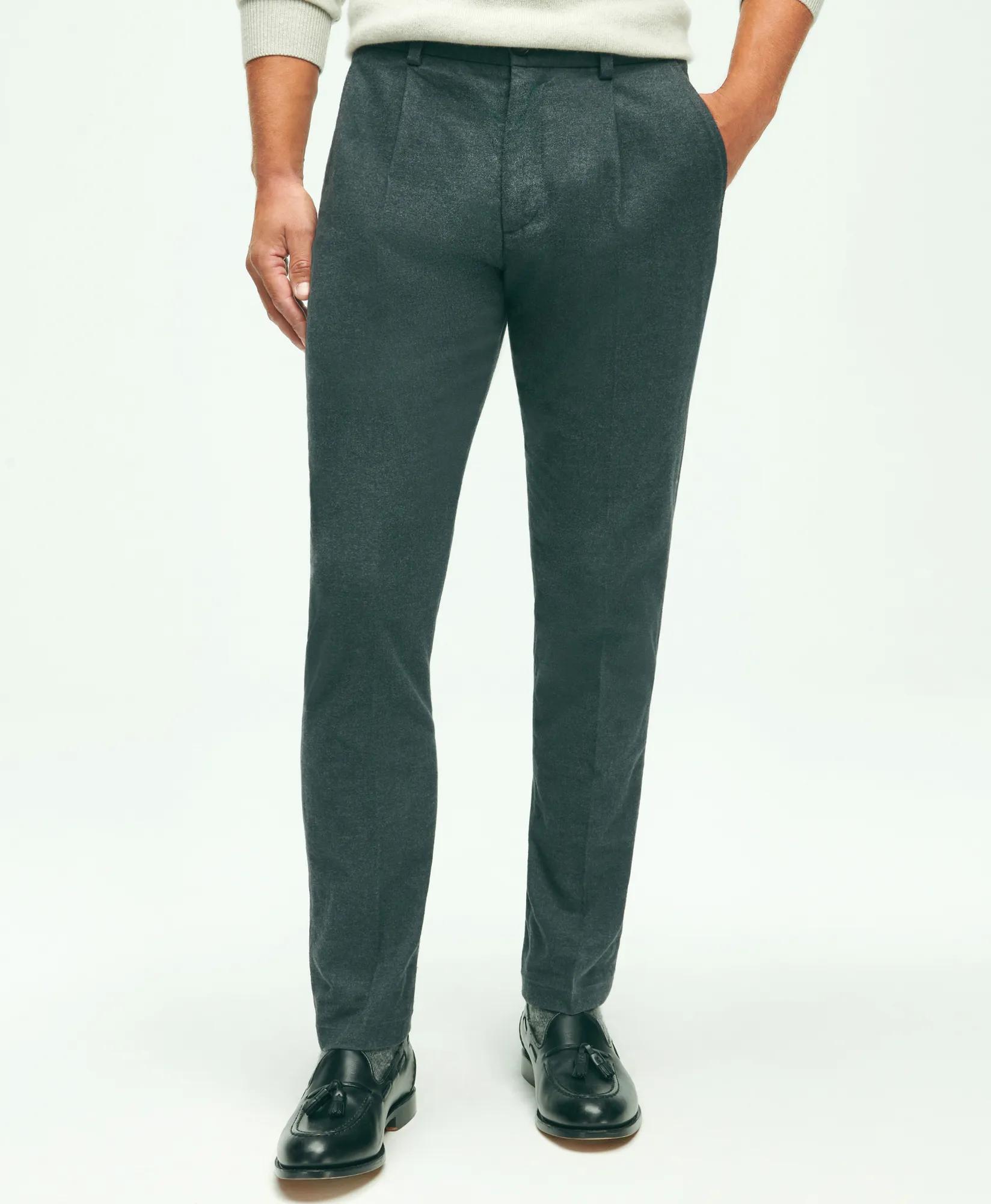 Stretch Cotton Flannel Pleat-Front Pants, image 1