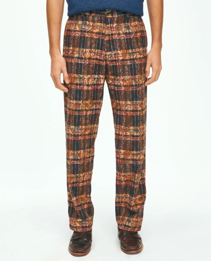 Cotton Madras Pants In Slub Overprint Pattern, image 1