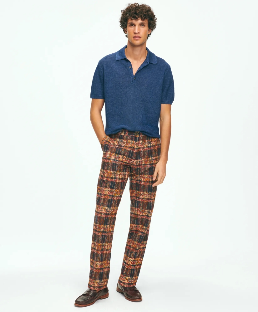 Cotton Madras Pants In Slub Overprint Pattern, image 2