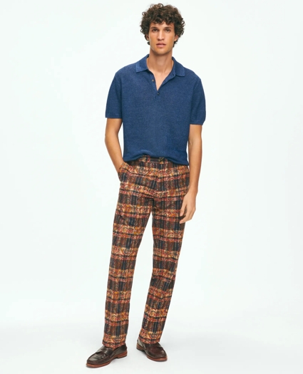 Cotton Madras Pants In Slub Overprint Pattern, image 2