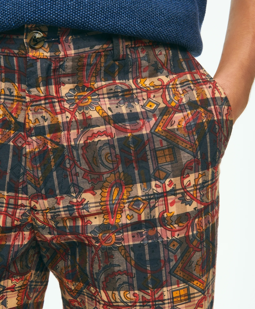 Cotton Madras Pants In Slub Overprint Pattern, image 3
