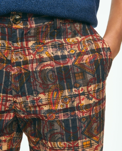 Cotton Madras Pants In Slub Overprint Pattern, image 3