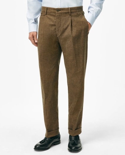 Pleated Side-Tab Pants in Mini-Houndstooth Cotton Blend, image 1