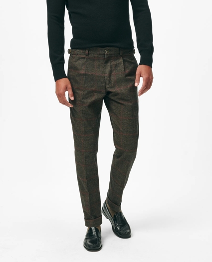 Pleated Side-Tab Pants in Check Cotton Blend, image 1