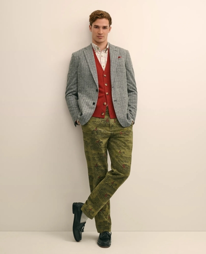 Cotton Pleated Equestrian Print Chino, image 1