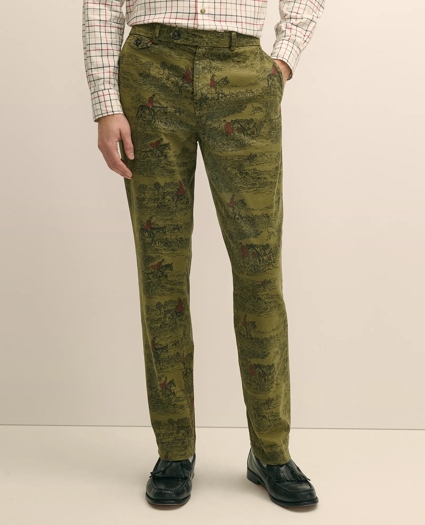 Cotton Pleated Equestrian Print Chino, image 2