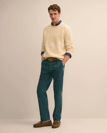 Cotton Corduroy Embroidered Squirrel-Motif Pants, image 1