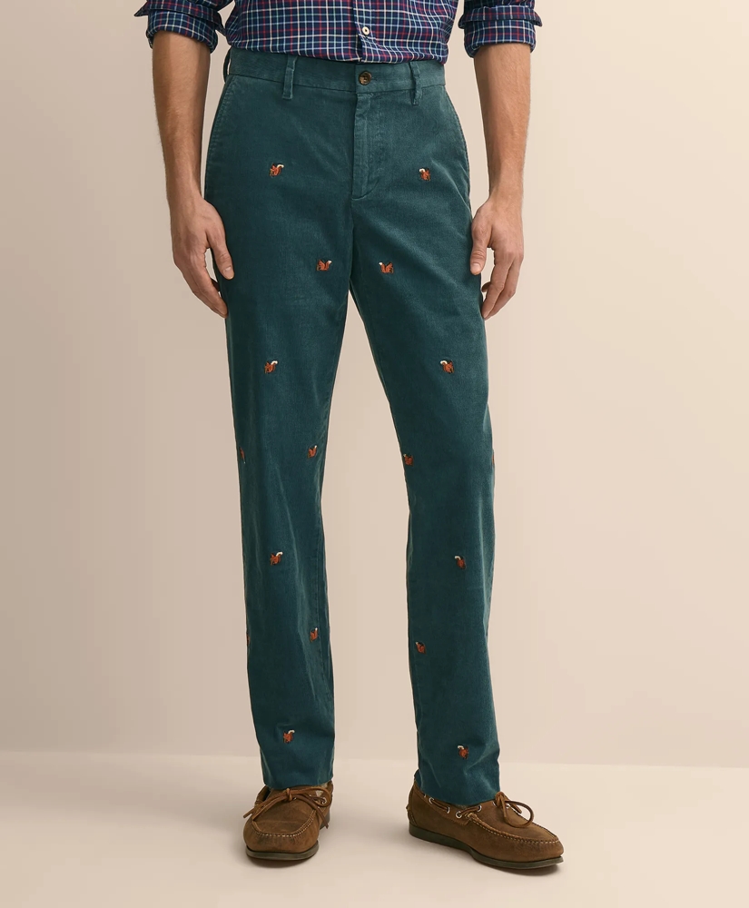 Cotton Corduroy Embroidered Squirrel-Motif Pants, image 2