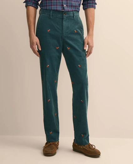 Cotton Corduroy Embroidered Squirrel-Motif Pants, image 2