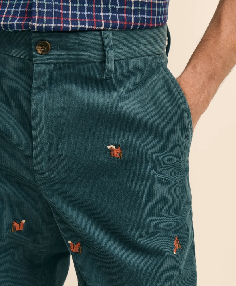 Cotton Corduroy Embroidered Squirrel-Motif Pants, image 3