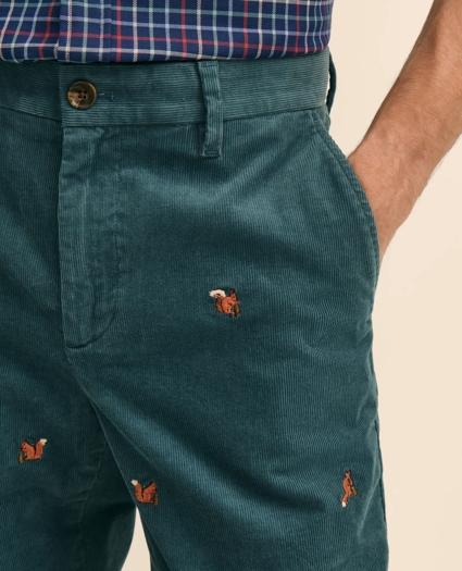 Cotton Corduroy Embroidered Squirrel-Motif Pants, image 3