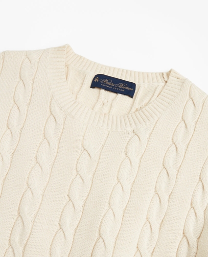 Supima® Cotton Cable Crewneck Sweater, image 2