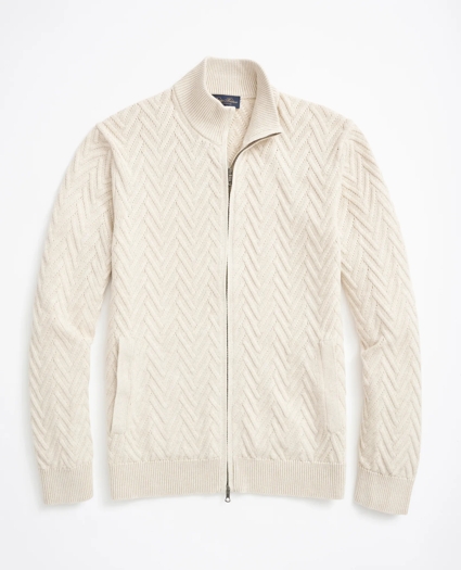 Supima® Cotton Chevron Full-Zip Cardigan, image 1