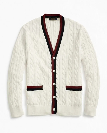 Vintage-Inspired Supima® Cotton Tennis Cardigan, image 1