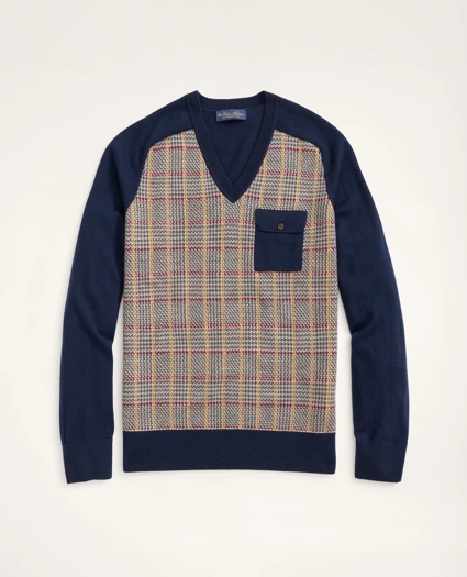 Merino Plaid V-Neck Sweater, image 1