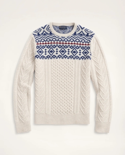 Aran Cable Fair Isle Crewneck Sweater, image 1