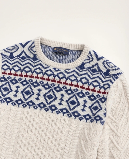 Aran Cable Fair Isle Crewneck Sweater, image 2