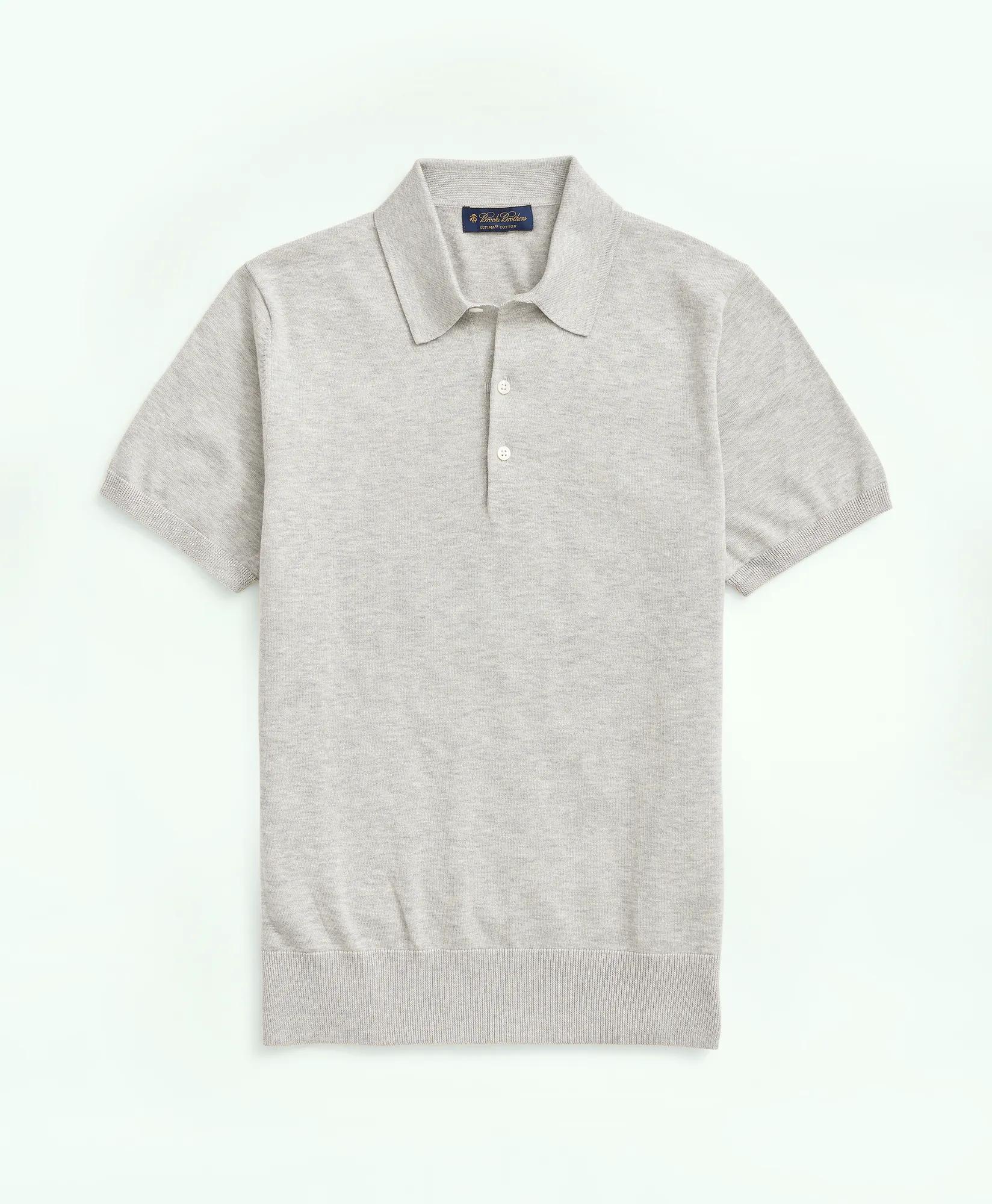 Supima Cotton Short-Sleeve Polo Sweater - Grey Heather
