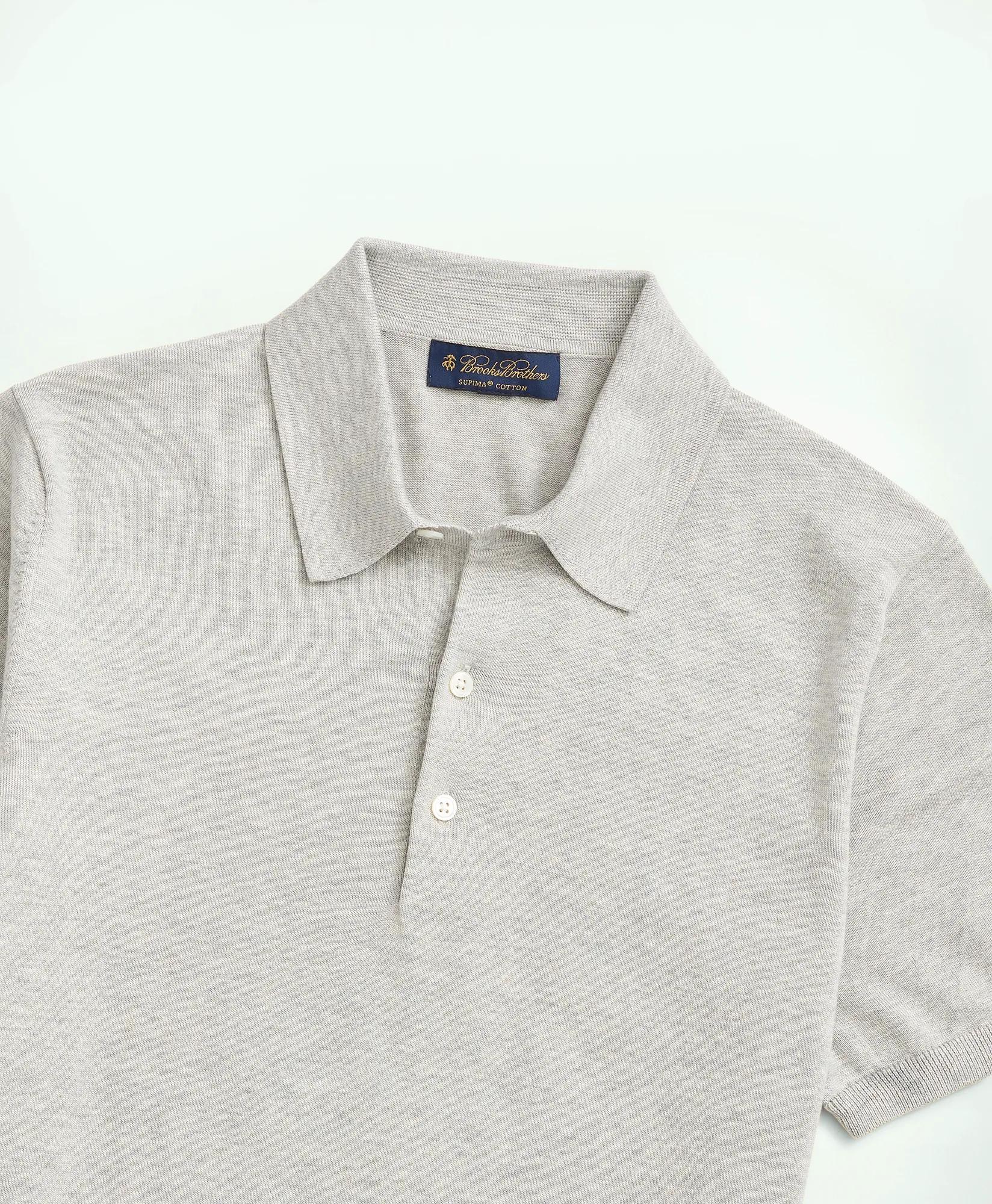 Supima Cotton Short-Sleeve Polo Sweater - Grey Heather