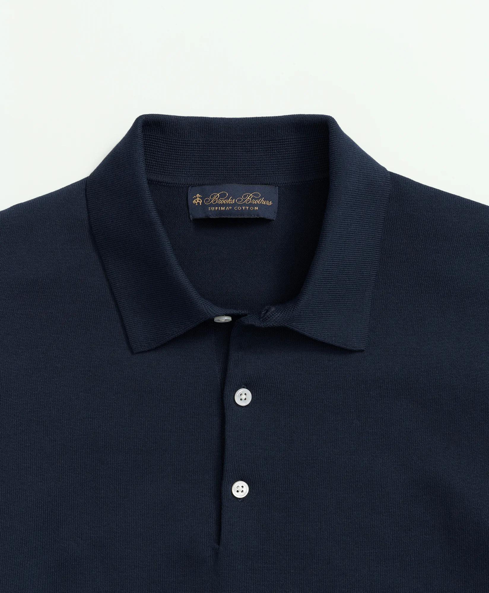 Supima Cotton Short-Sleeve Polo Sweater - Navy