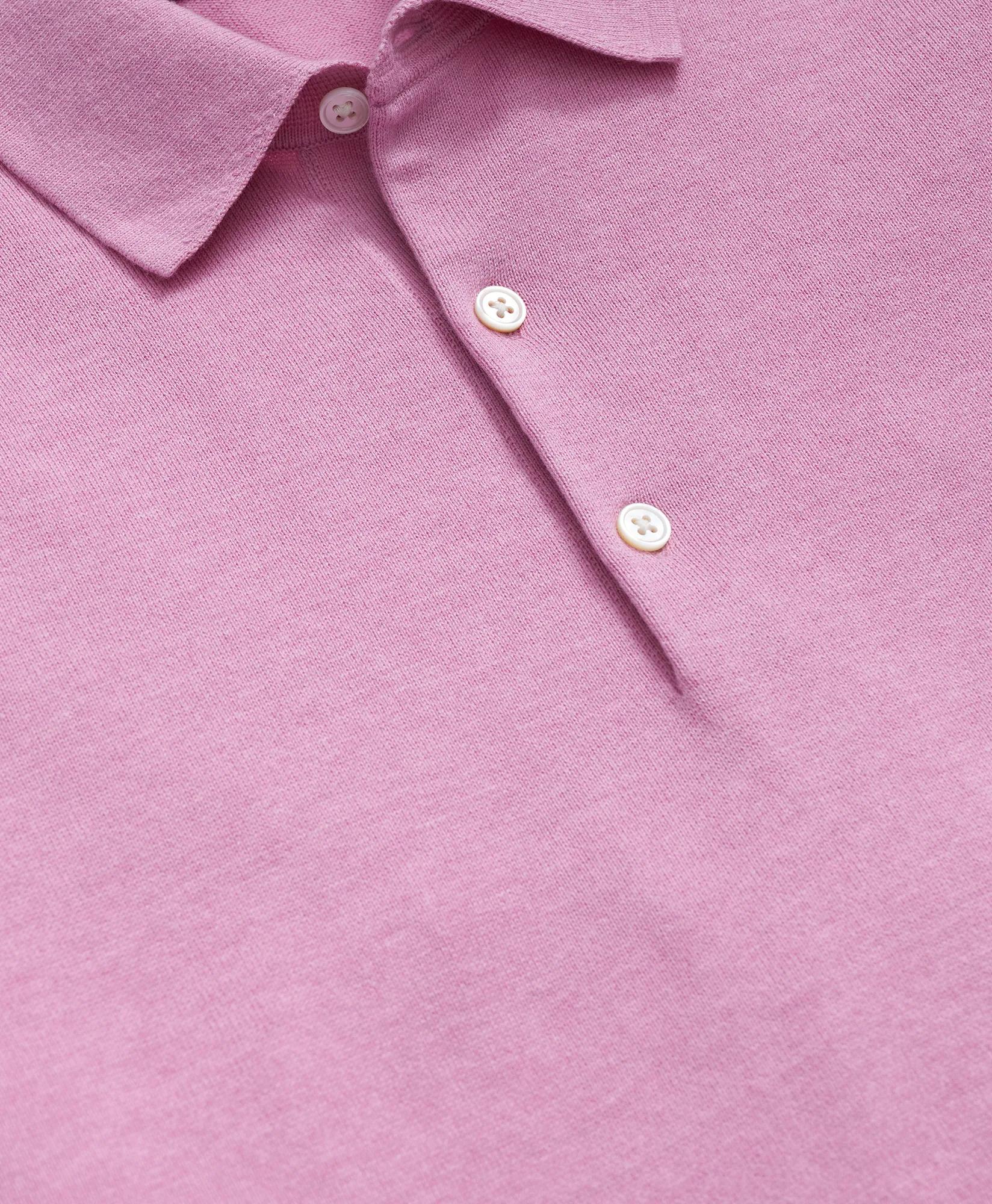 Supima Cotton Short-Sleeve Polo Sweater - Pink Heather