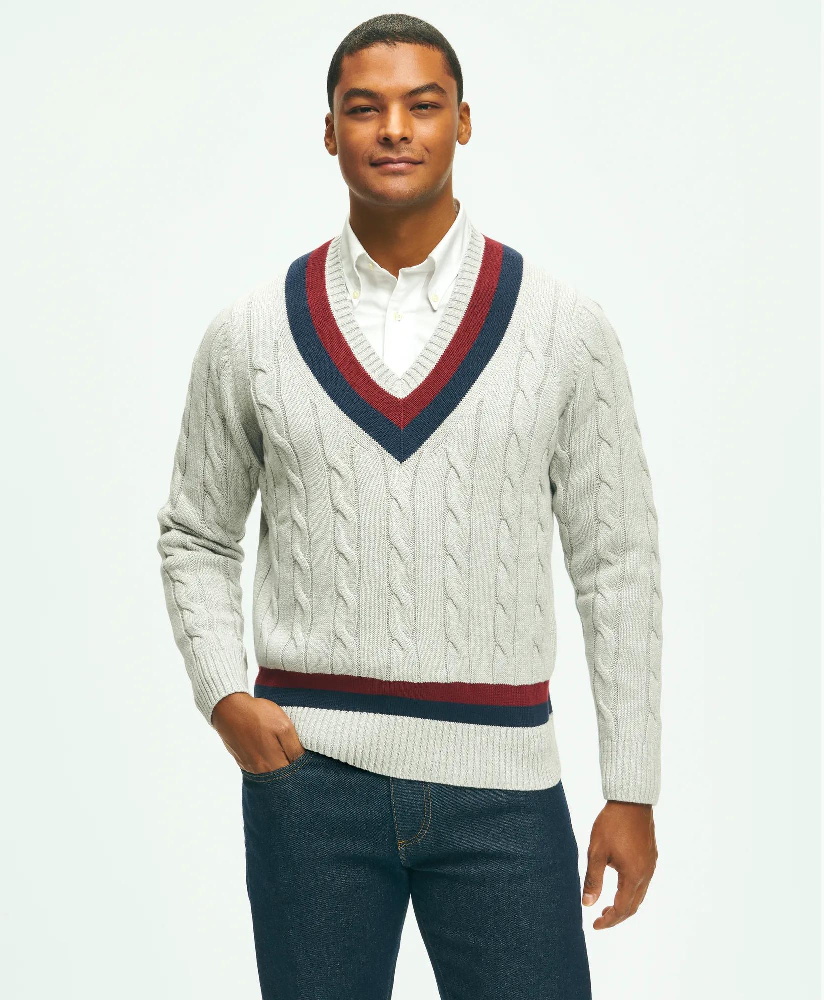 Vintage-Inspired Tennis V-Neck Sweater in Supima Cotton