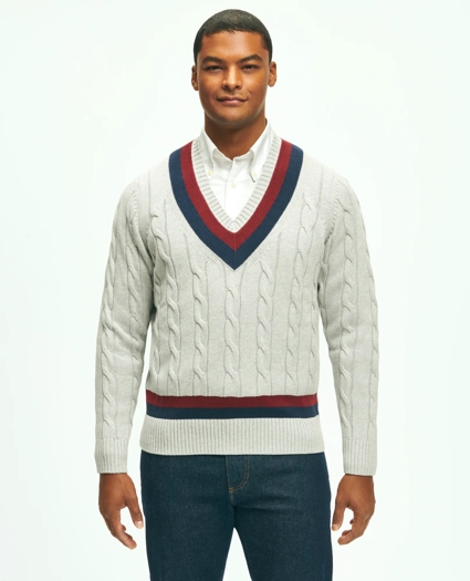 Vintage-Inspired Tennis V-Neck Sweater in Supima® Cotton, image 3