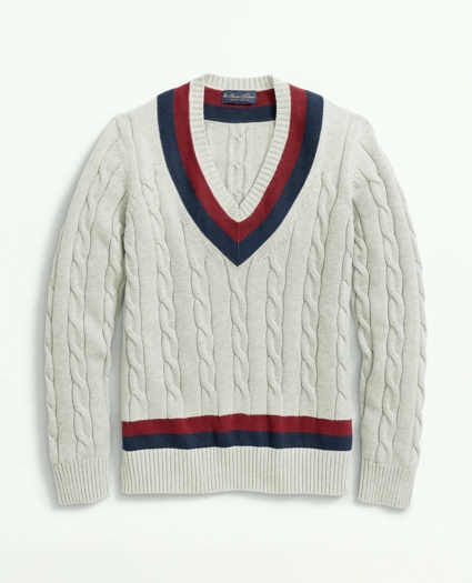 Vintage-Inspired Tennis V-Neck Sweater in Supima® Cotton, image 4