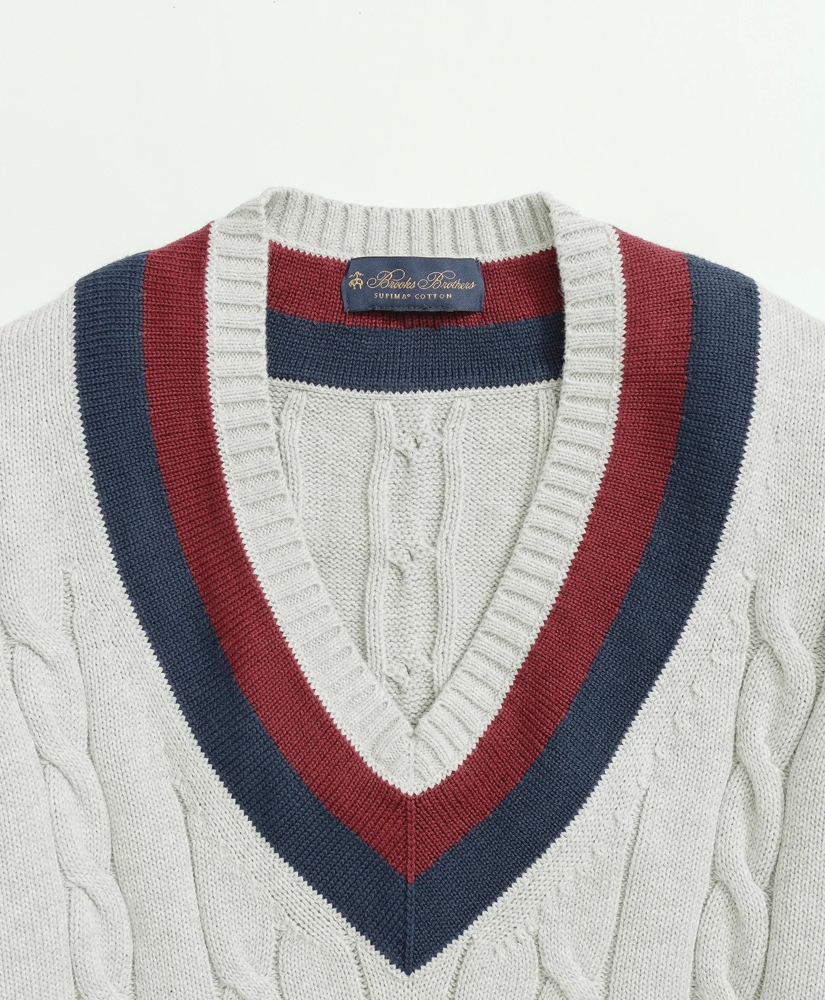 Vintage-Inspired Tennis V-Neck Sweater in Supima® Cotton, image 5